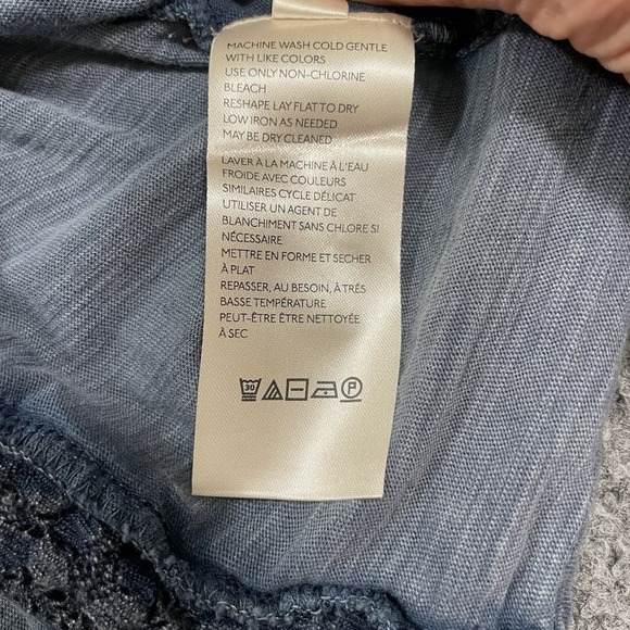 Free People Le Femme Ruffled Pintuck Top Blouse Med Blue Boho Babydoll Peasant - Picture 10 of 12